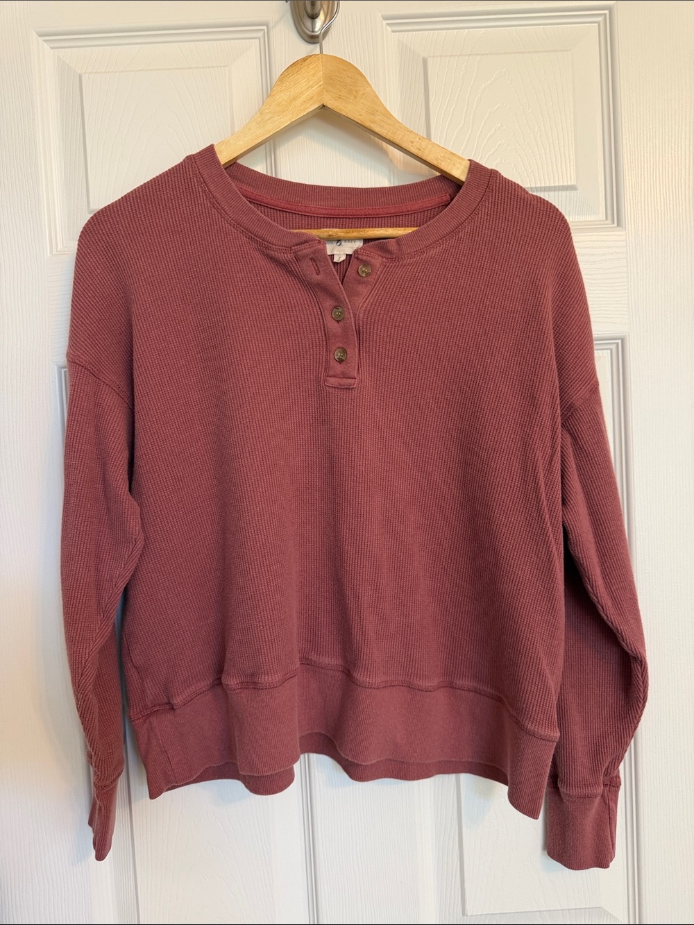 Lou & Grey Fall Waffle Henley Sweater in Dusty Rose